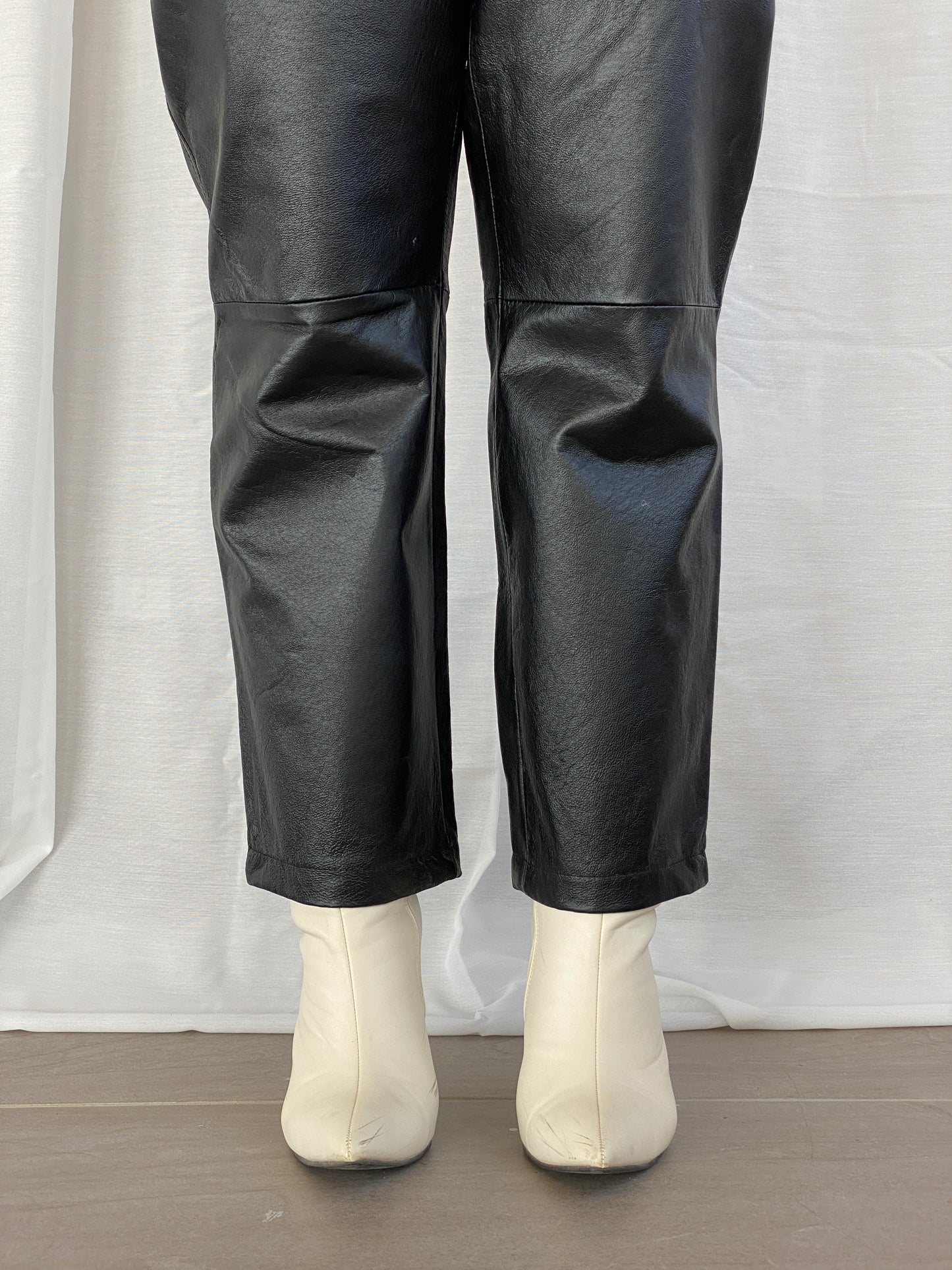 Vintage Black Genuine Leather Bikers High Rise Pants - L