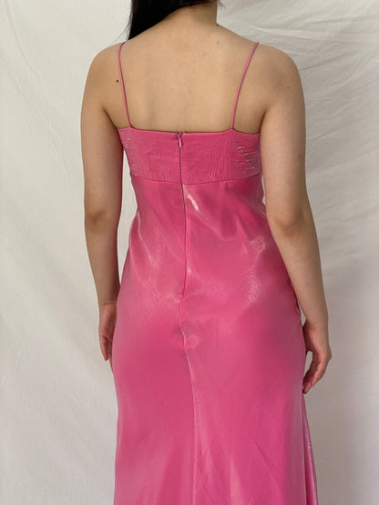 Vintage Y2K Chelsea Nites Pink Satin Prom Maxi Dress – M