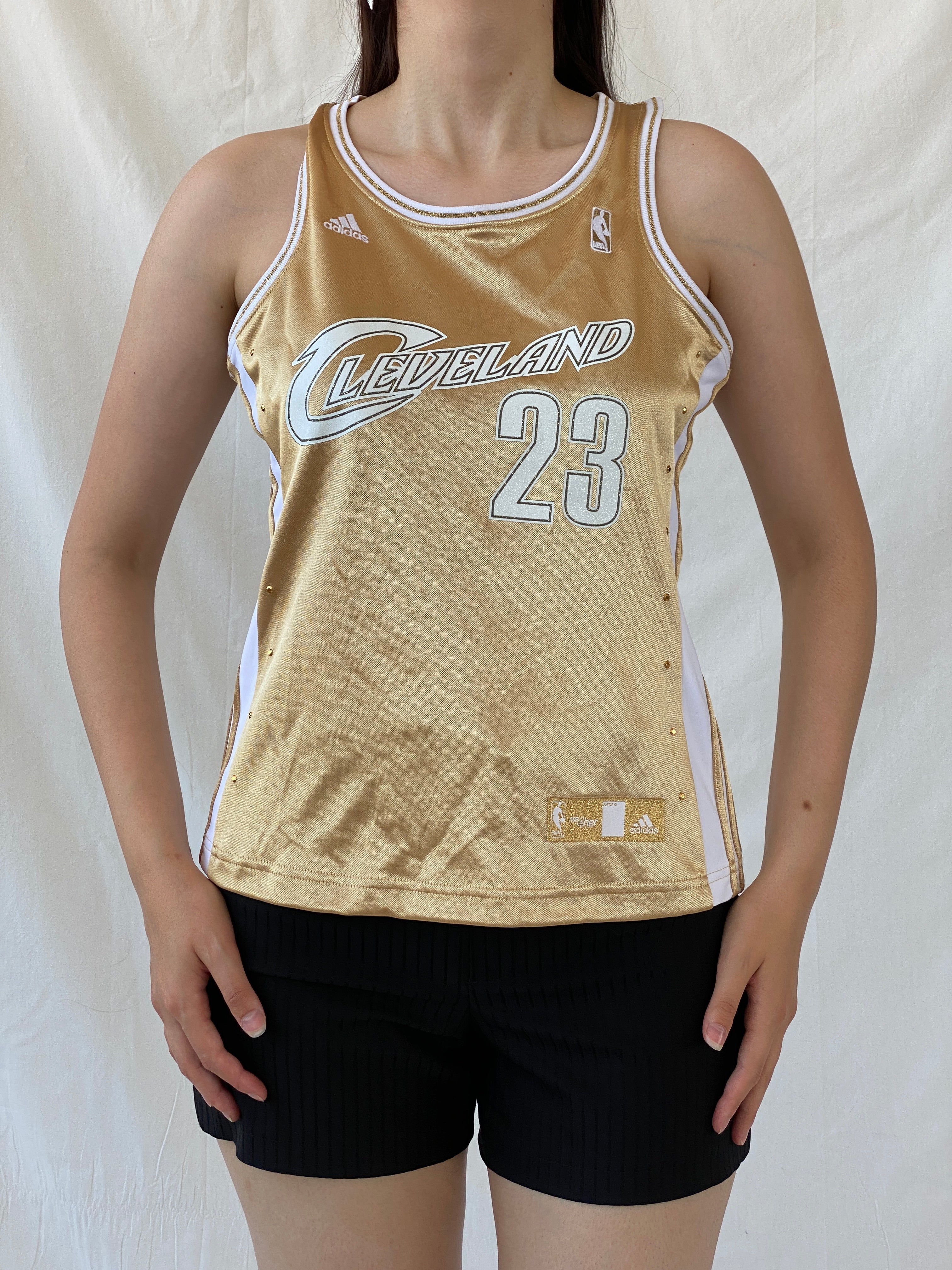 Rare Y2K Adidas NBA LeBron James #23 Gold Cleveland Cavaliers For Her Sporty Basketball Jersey - S