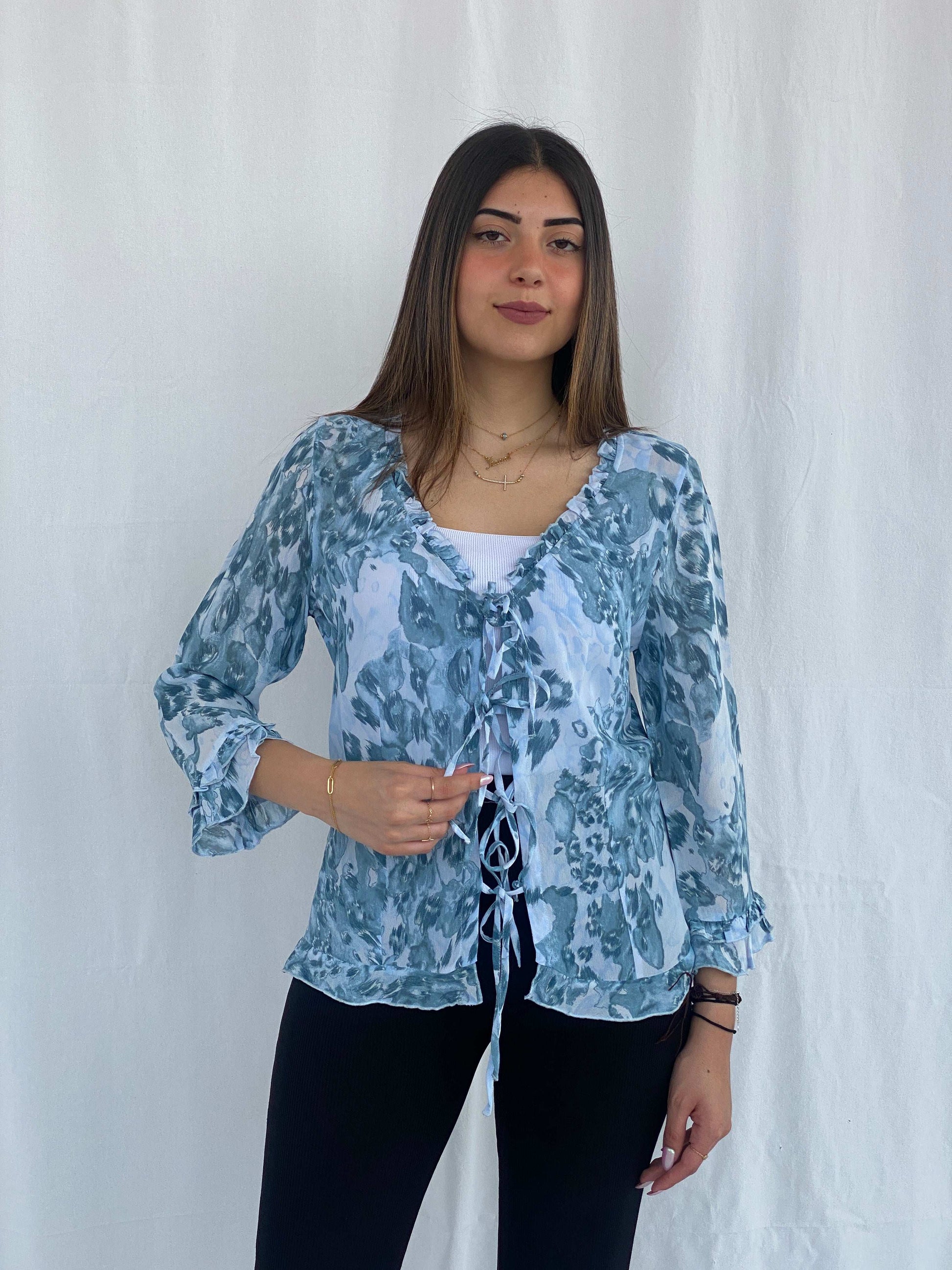 Per Una by Marks&Spencer Sheer Blue Cardigan Size L - Balagan Vintage Cardigan cardigan, full sleeve shirt, groovy, groovy print, groovy shirt, Juana, NEW IN, women skirt