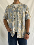 Vintage Island Republic Silk Blend Hawaiian Blue & Beige Floral Men’s Short Sleeve Aloha Shirt - 2XL