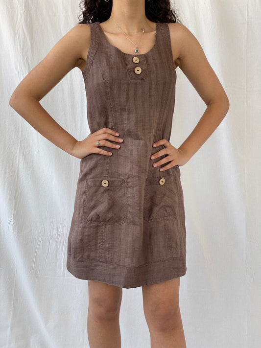 Y2K Mia Collection Solid Brown Sleeveless Linen Blend Midi Dress - M