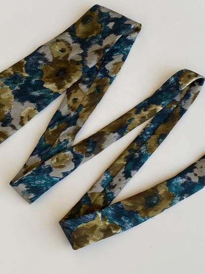 Vintage 1990s Peter von Holland Teal Olive 100% Silk Abstract Floral Necktie