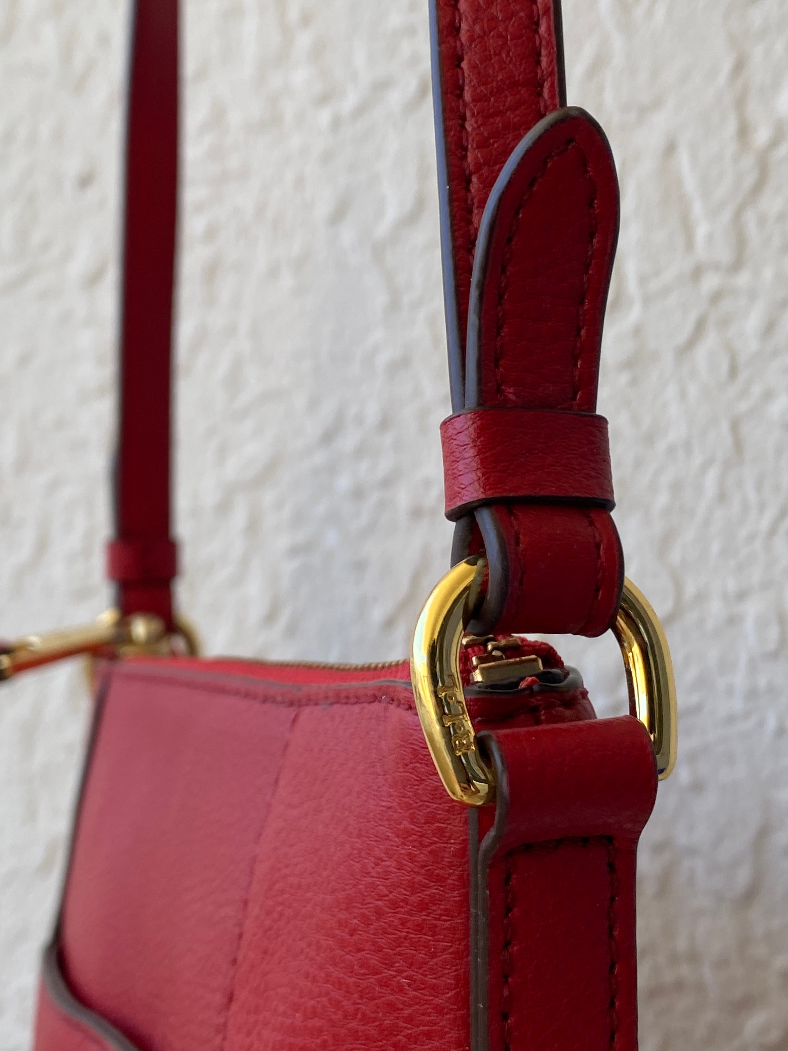 Lauren by Ralph Lauren Red Leather Messenger Crossbody Bag