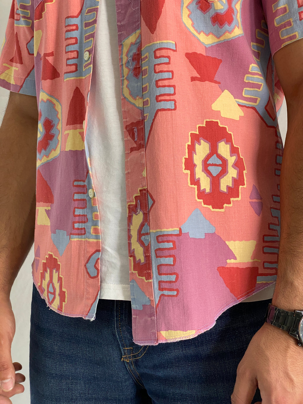 Vintage Wrangler Cotton Aztec Print Men’s Short Sleeve Southwestern Bold 90s Geometric Shirt - M