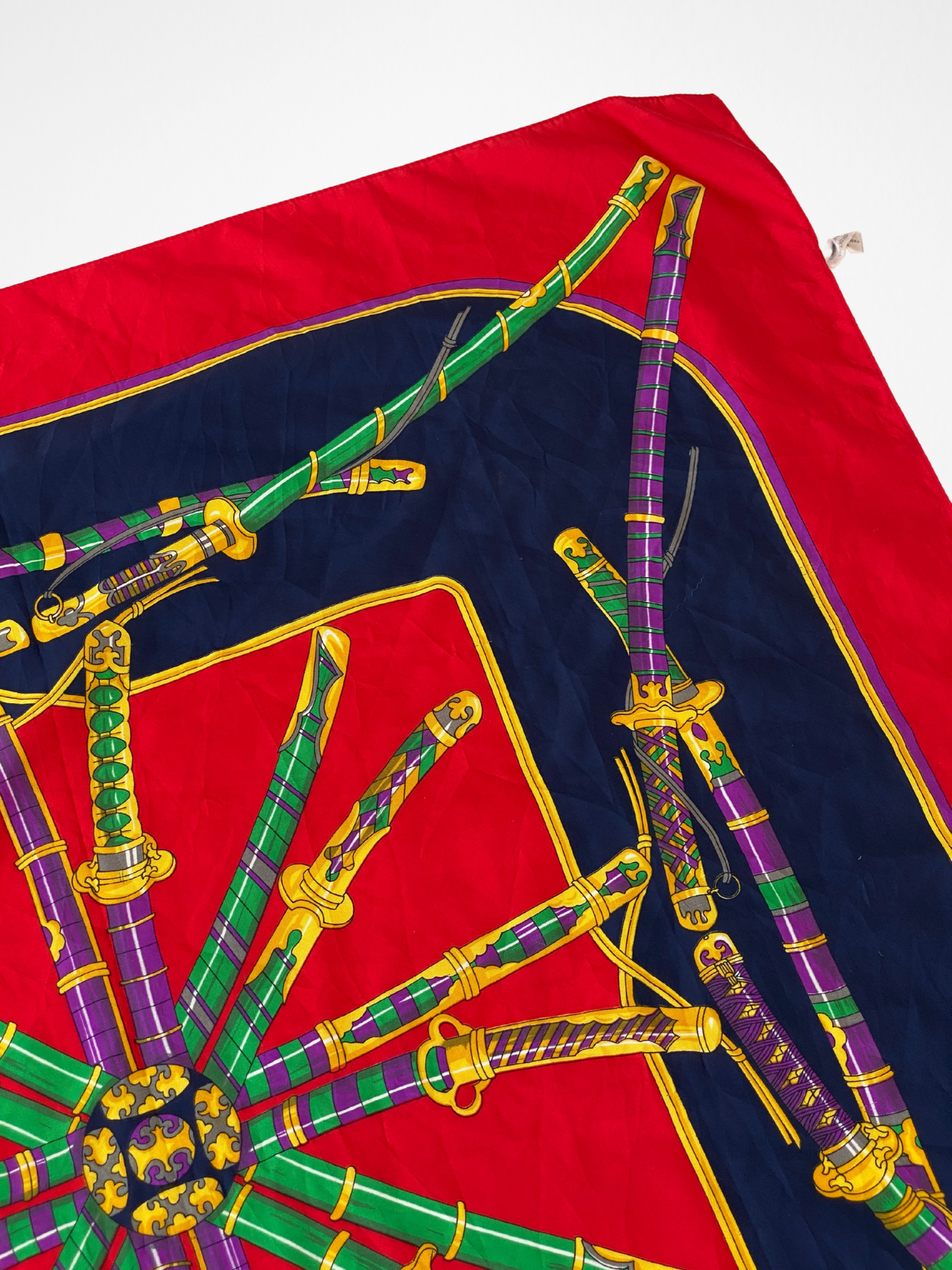 Statement Vintage JAGO Red Navy Sword Motif Square Scarf