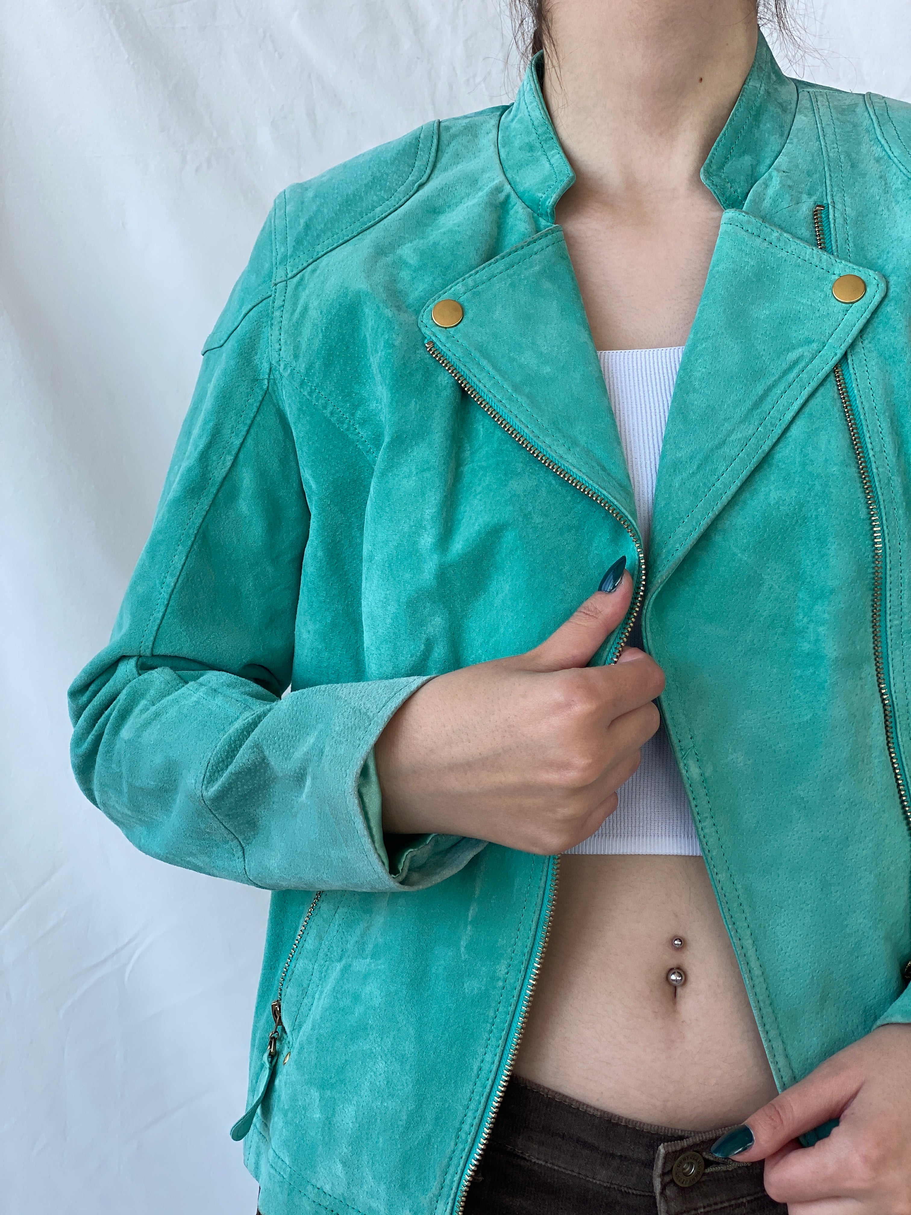 Beautiful RINO & PELLE Biker Style Women’s Blue Genuine Suede Jacket - L