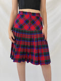 Vintage ABONE Giyim Plaid Pleated Red Wool Blend Midi Drop Waist Skirt - M