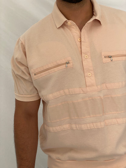 Vintage Dino di Milano Peach Knit Polo Pullover Zip Pocket Shirt – 2XL