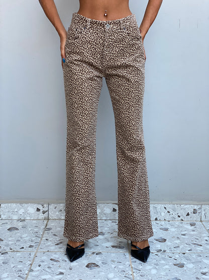 Vintage Y2K GAP Leopard Print Straight Leg Jeans Brown Animal Print - S