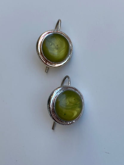Vintage-Inspired KC Olive Green Cabochon Silver-Tone Drop Earrings