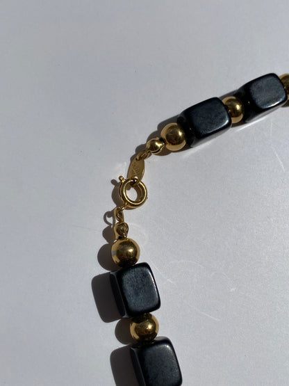 Vintage Sleek Trifari Black Gold Beaded Signed Choker Necklace