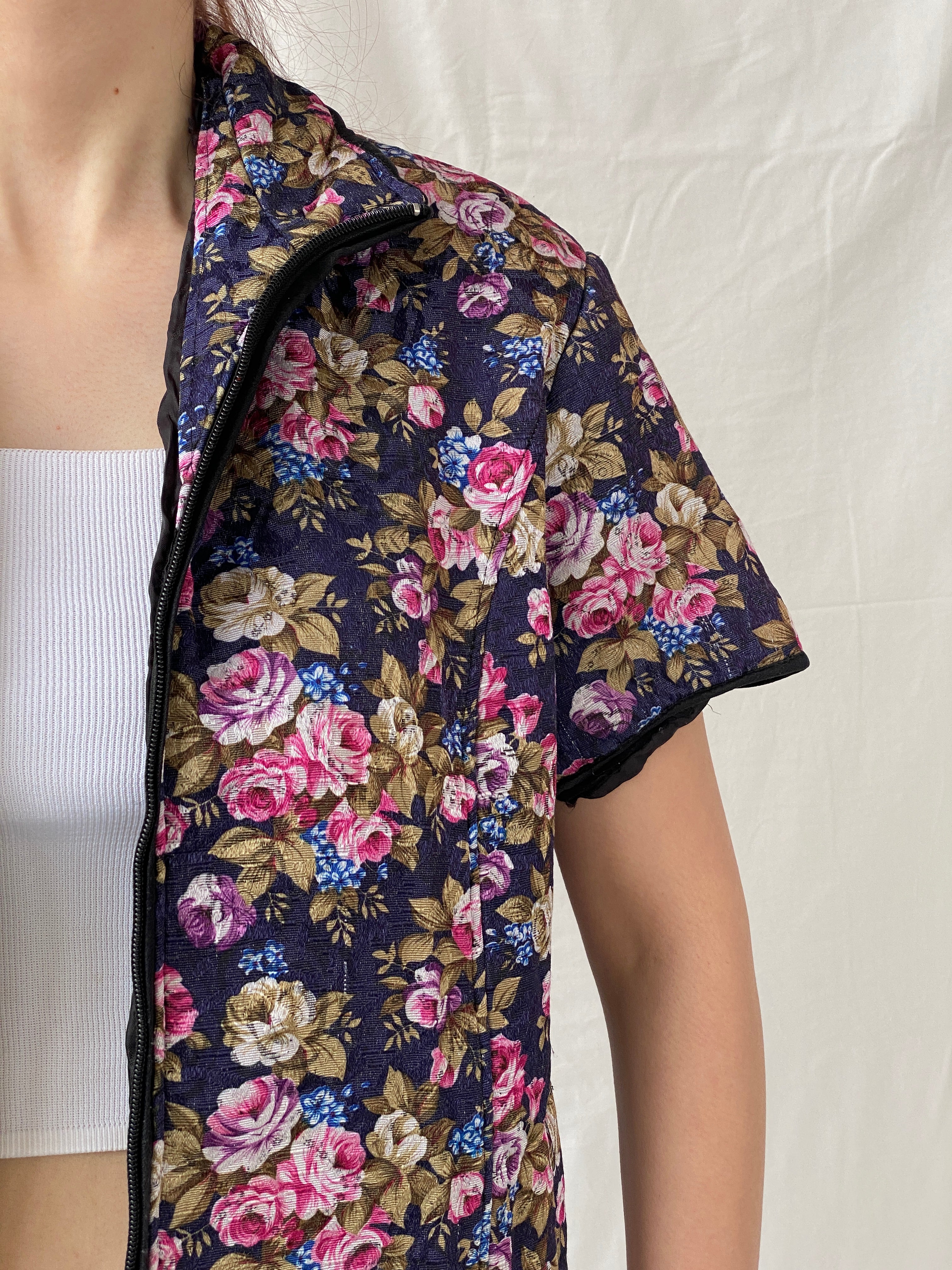 Vintage Quilted Piaona Disha Bolero Kimono Ethnic Floral Multicolor Jacket - L