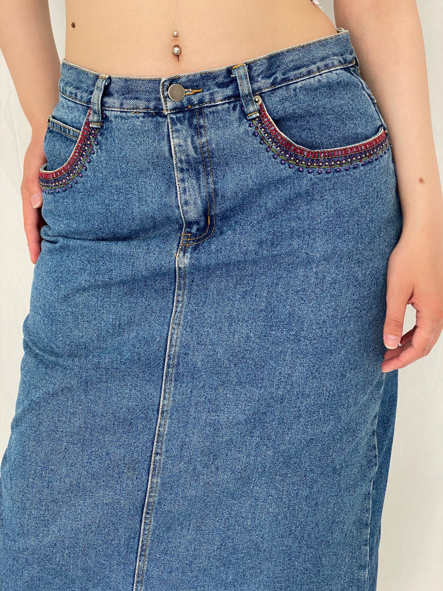 Vintage Y2K CBC Woman Blue Denim Midi Skirt – L