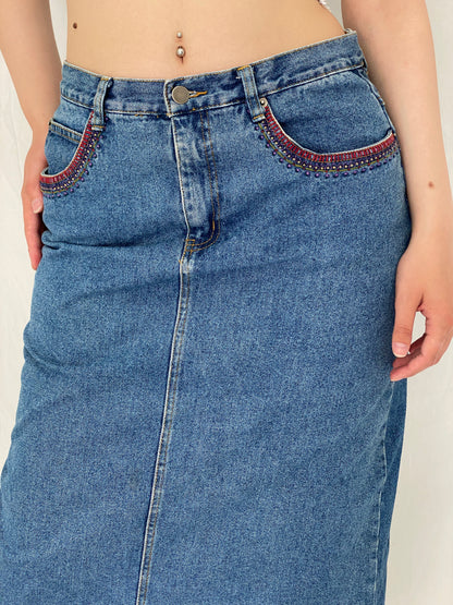 Vintage Y2K CBC Woman Blue Denim Midi Skirt – L