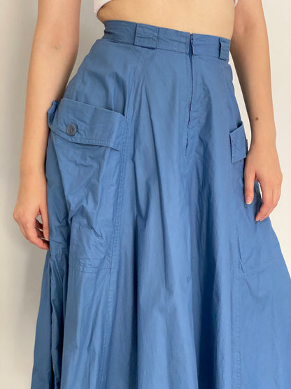 Vintage L’Estelle Dusty Blue High-Waisted A-Line Utility Cargo Midi Skirt - 36EUR