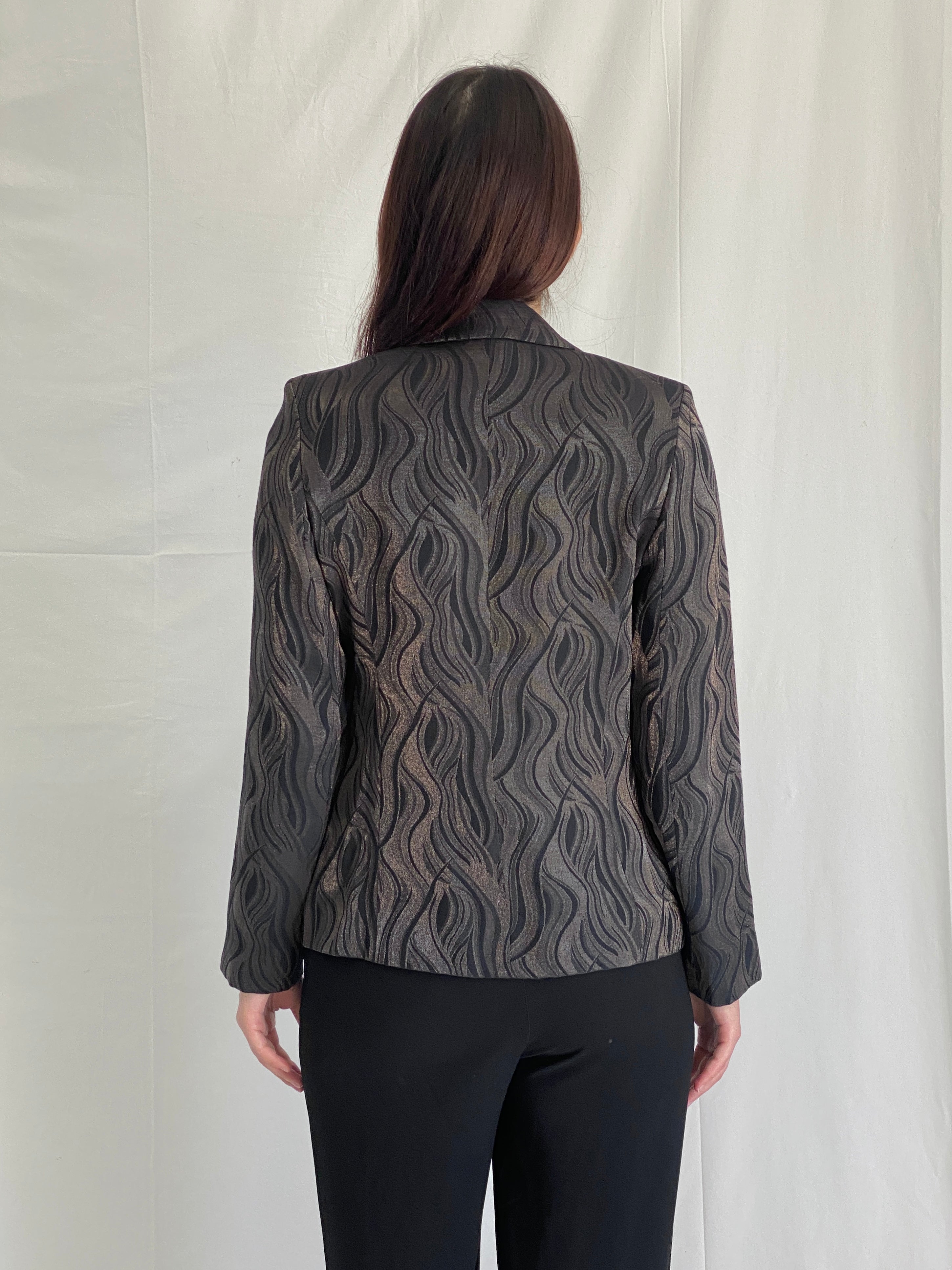 Vintage Tereza Shimmery Blazer 90s Swirly Metallic Statement Jacket - S