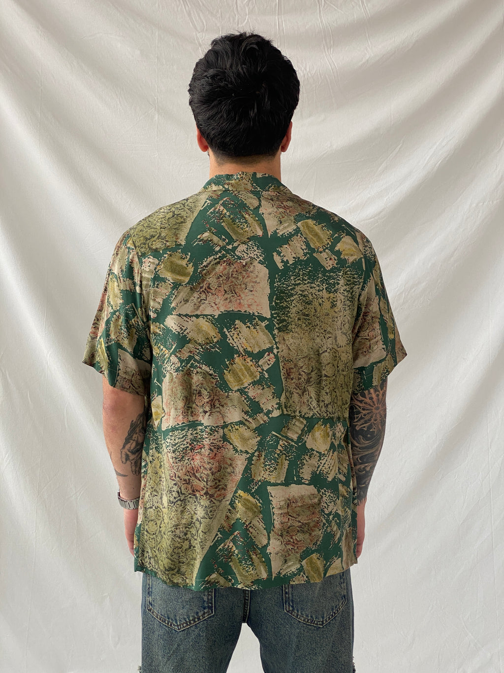 Vintage 90s Oleg Cassini Green Half Sleeve Men‘s Shirt - M