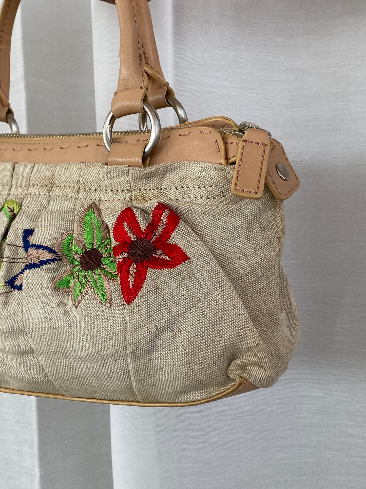 Vintage DKNY Floral Embroidered Canvas Handbag