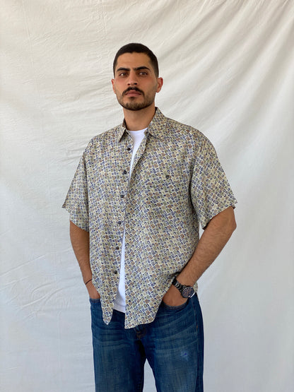 Vintage 90s MONTAGE Abstract Print Men’s Silk Button-Up Shirt - L