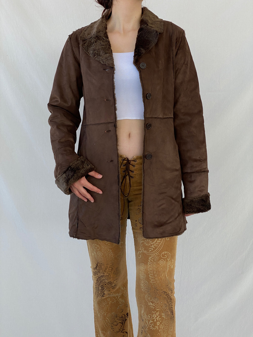 Y2K GINA BENOTTI Penny Lane Brown Afghan Style Fur-lined Coat - S