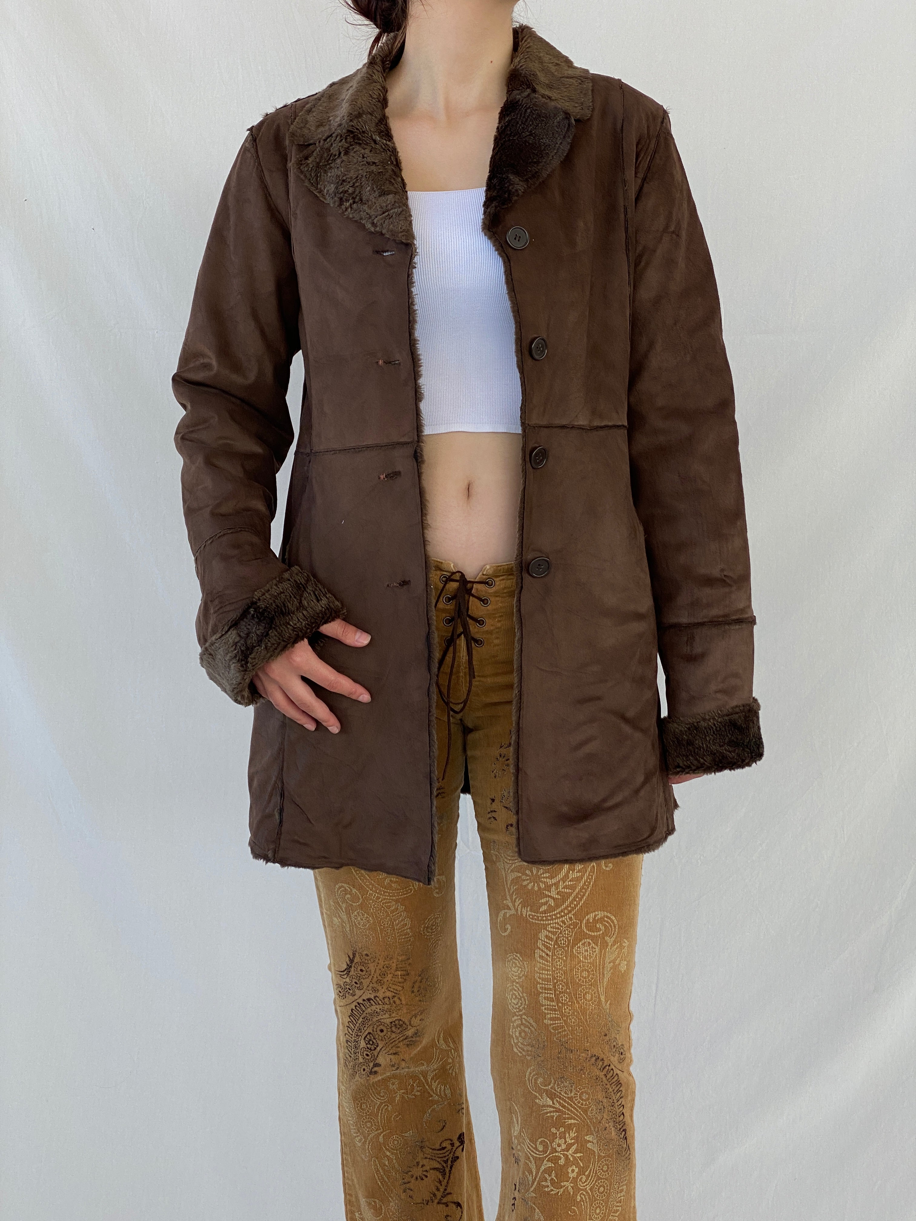 Y2K GINA BENOTTI Penny Lane Brown Afghan Style Fur-lined Coat - S