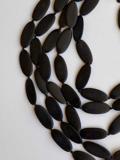 Vintage Y2K Black Multi-Strand Oval Beaded Bib Statement Necklace