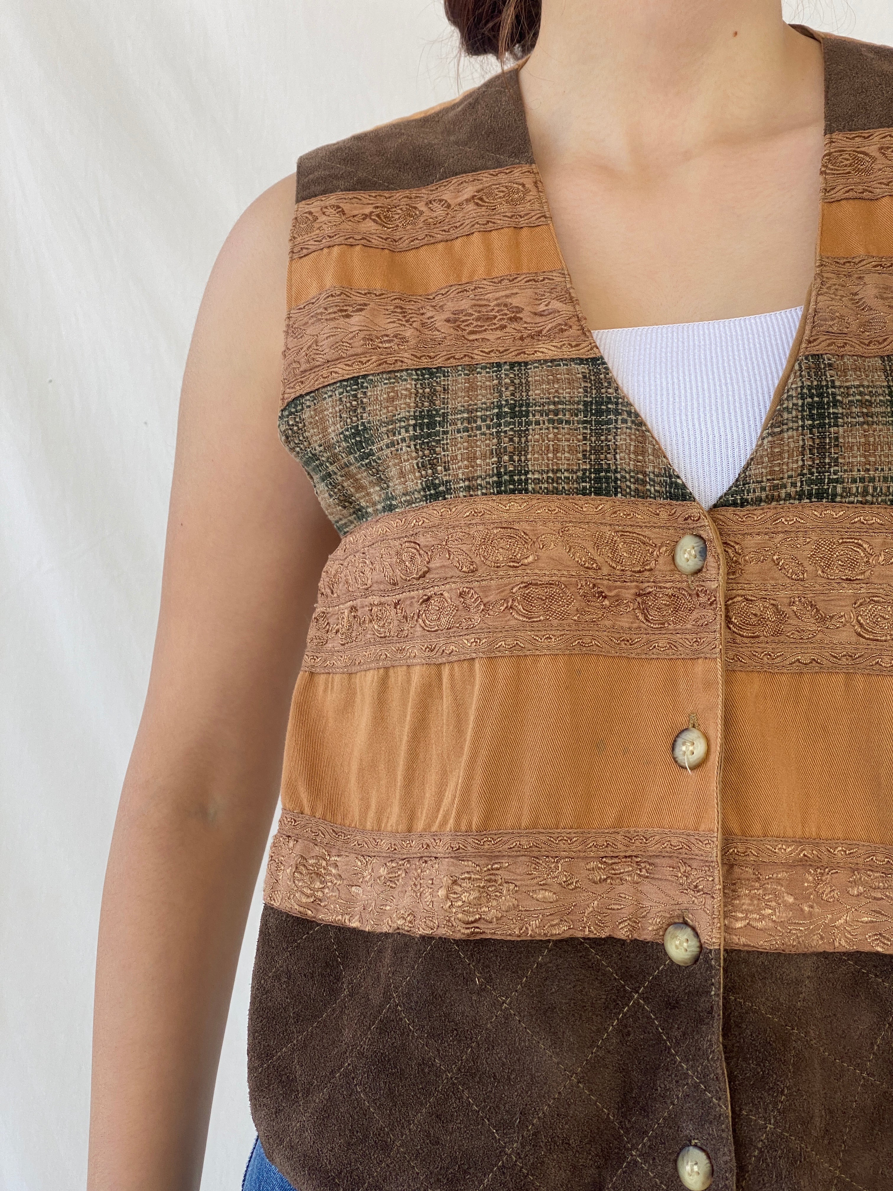 Vintage New Directions Brown Patchwork Cotton Women’s Vest - L