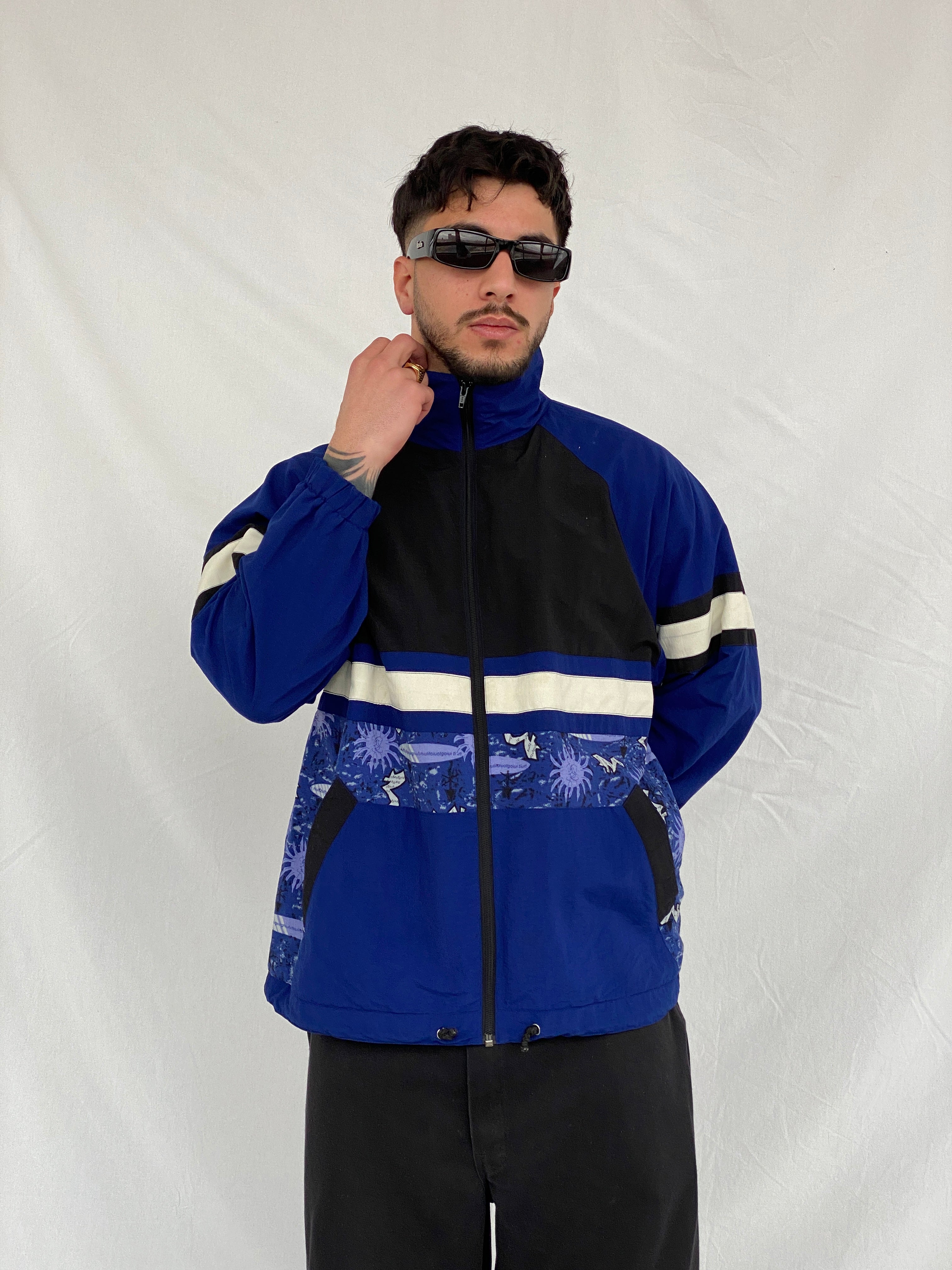 جاكيت رياضي فورميكيولا أسود وأزرق داكن من الثمانينيات والتسعينيات - مقاس كبير