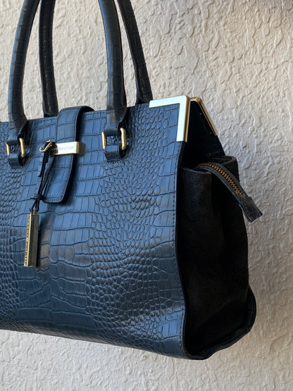 Tommy Hilfiger Navy Croc-Embossed Structured Tote