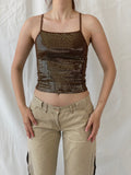 Y2K Brown Copper Glittery Cropped Cami Top - S
