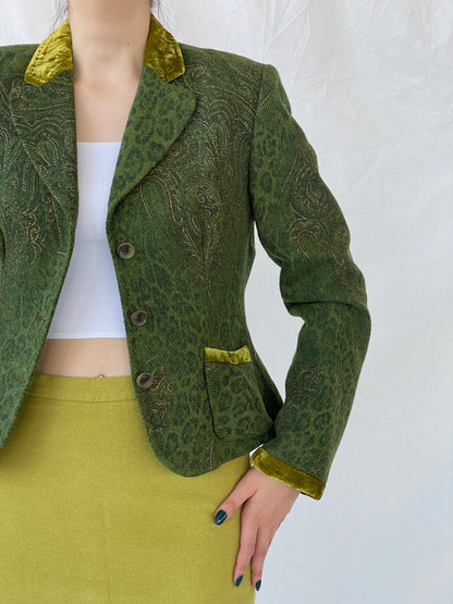 Vintage 90s Ever Green With Velvet Details Blazer - M