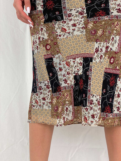 Vintage 90s Floral Patchwork Print Midi Skirt - Size S - Balagan Vintage Midi Skirt 00s, 90s, floral, floral skirt, midi skirt, NEW IN, Rama