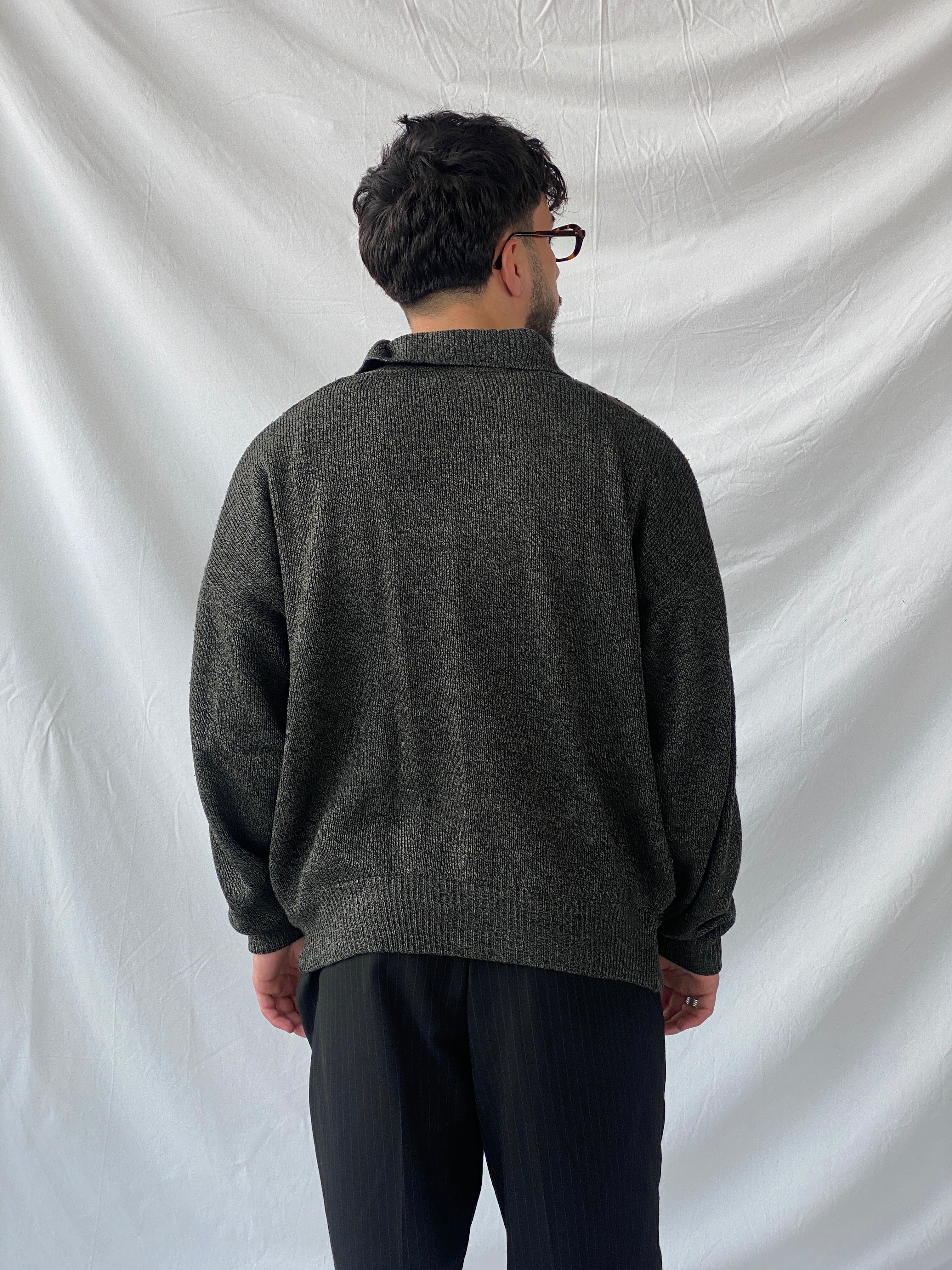 Vintage Men’s Green Knitted Crew Neck Geometric Jumper Sweater - L