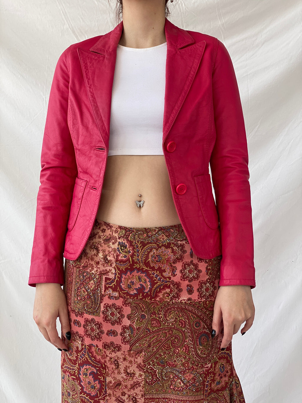 Vintage Gipsy Genuine Leather Pink Women’s Button Front Blazer - XS