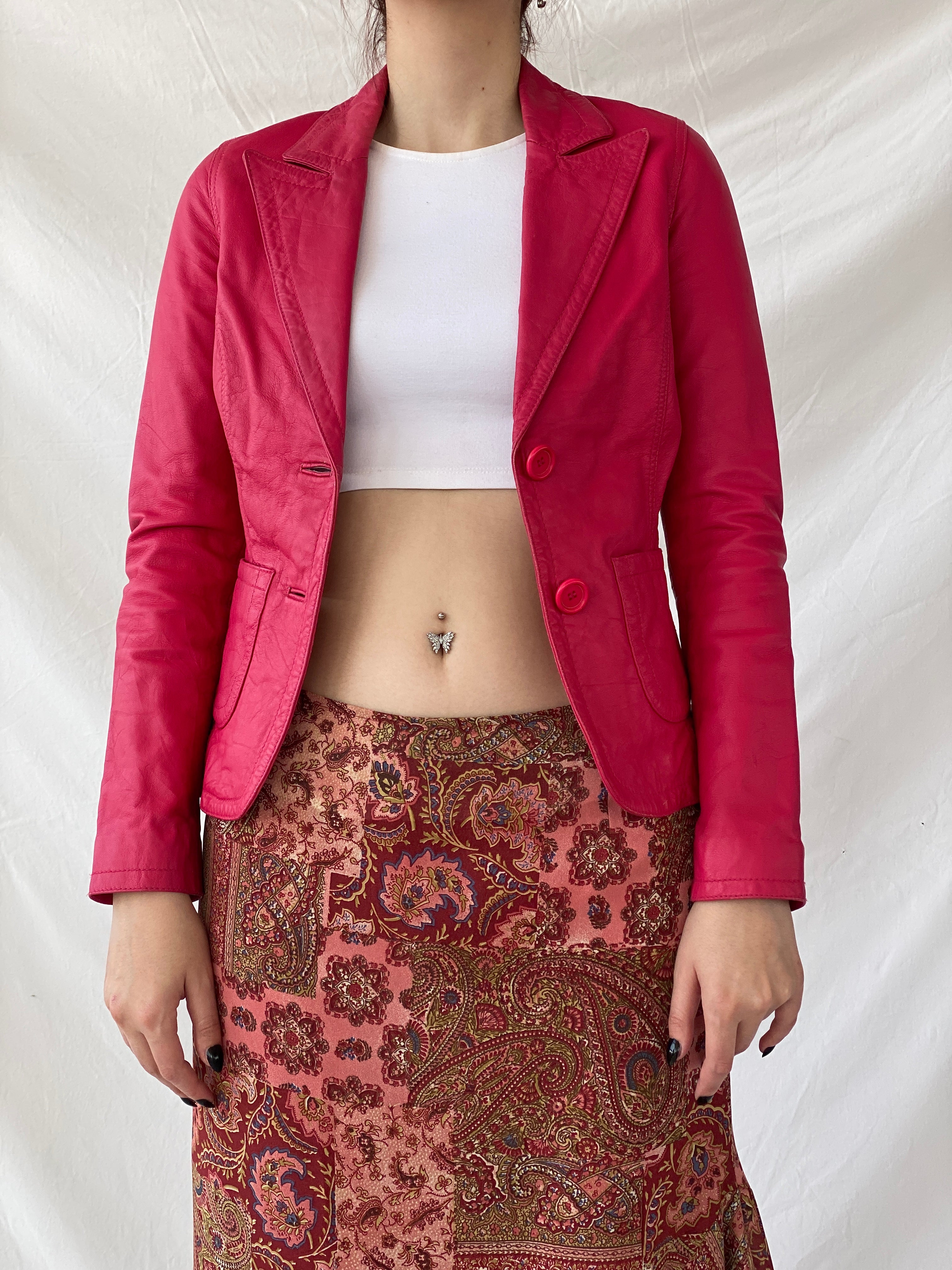 Vintage Gipsy Genuine Leather Pink Women’s Button Front Blazer - XS