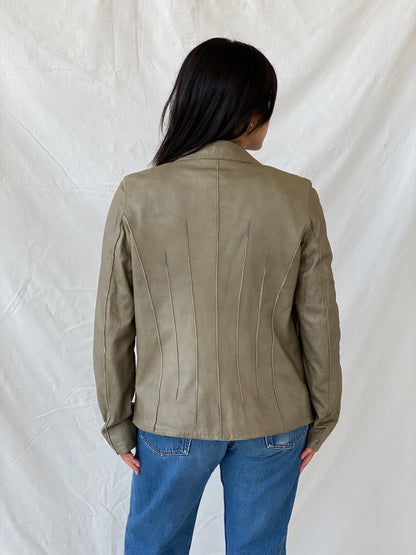 Vintage Julia S Roma Olive Green Genuine Leather Blazer - M