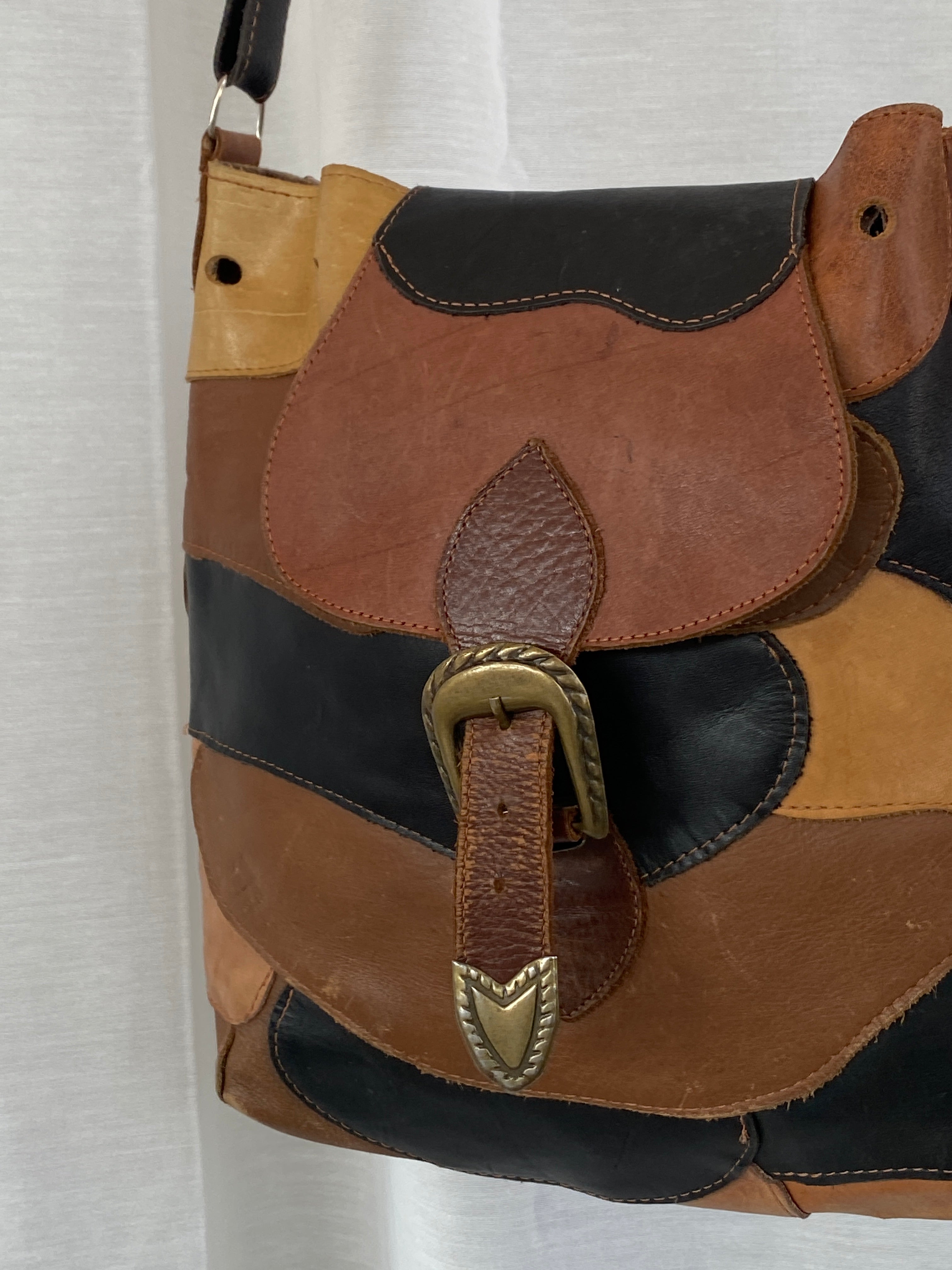 Vintage Patchwork Leather Western Saddle Crossbody Bag