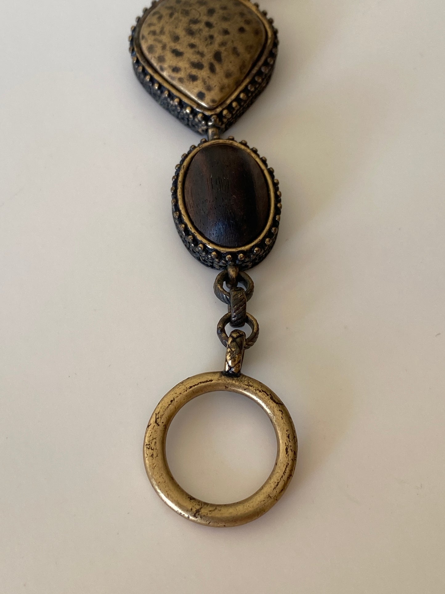 Vintage Lucky Brand Boho Wood & Brass Bracelet Toggle Clasp Ethnic Statement Jewelry