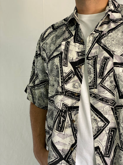 Vintage Roundtree & Yorke Map Print Travel Theme Men’s Short Sleeve Button Up Shirt - XL