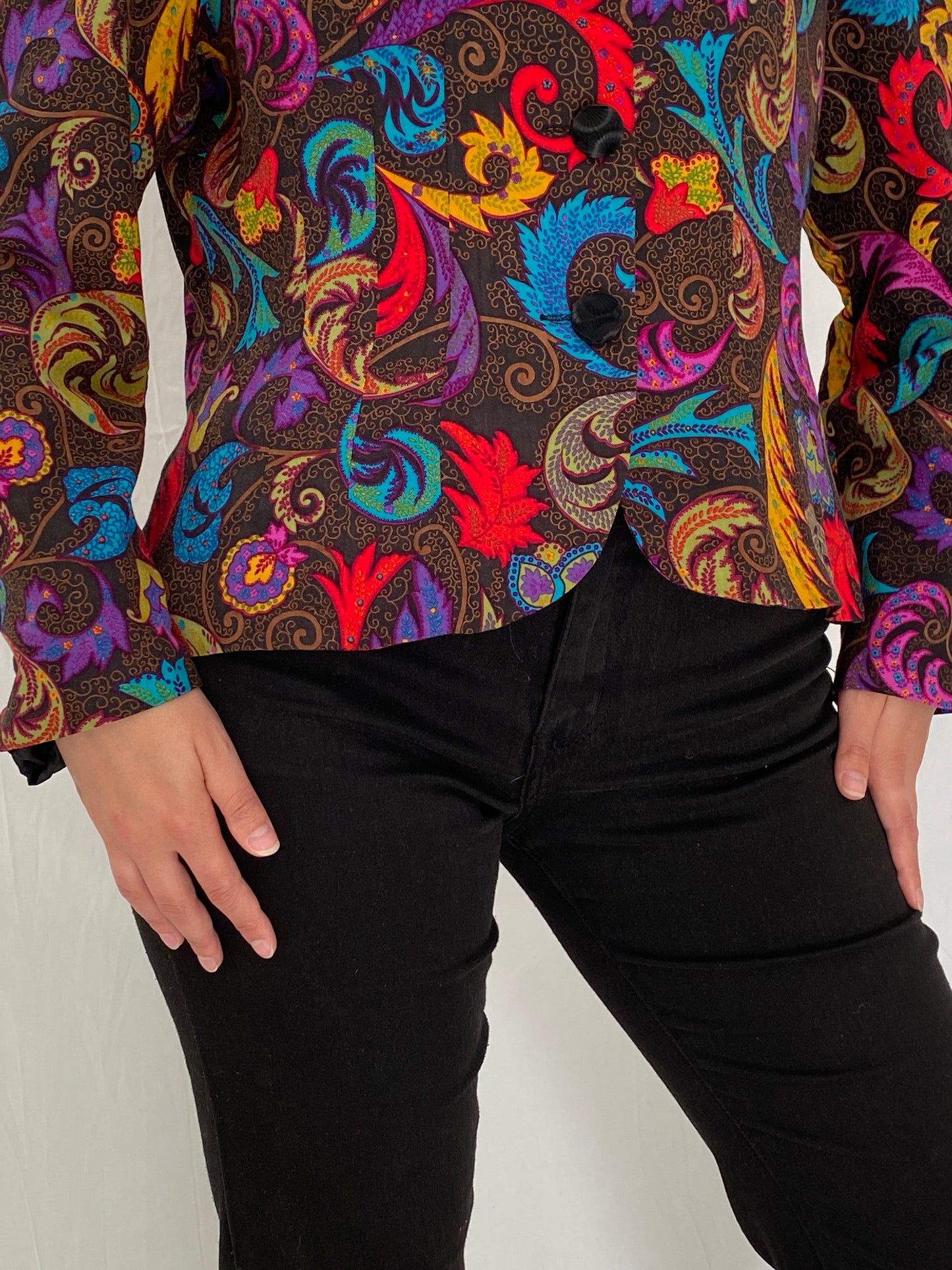 Vintage 90s Anne Crimmins for Umi Collections Pop Paisley Blazer Multicolor Statement Jacket – L