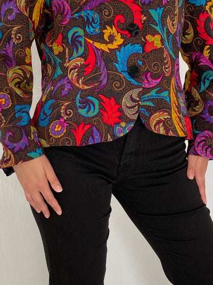 Vintage 90s Anne Crimmins for Umi Collections Pop Paisley Blazer Multicolor Statement Jacket – L