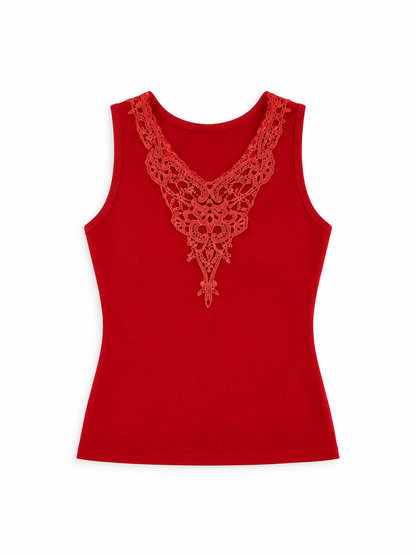Y2K 2Xtremz Red Sleeveless Top with Orange Lace Embroidery – M