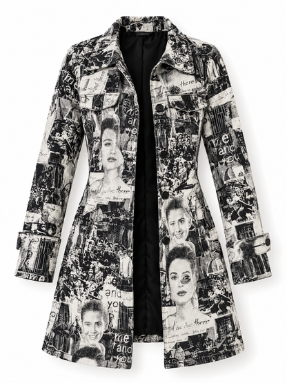 Statement Desigual Graphic Black and White Women’s Trench Coat - M