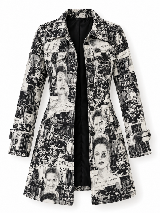 معطف ترنش نسائي أسود وأبيض من Desigual Graphic - مقاس M