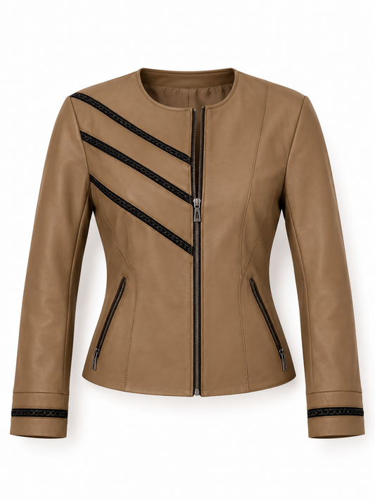 Vintage Y2K Gian Mori Classic Taupe Genuine Leather Zip-Up Jacket - L