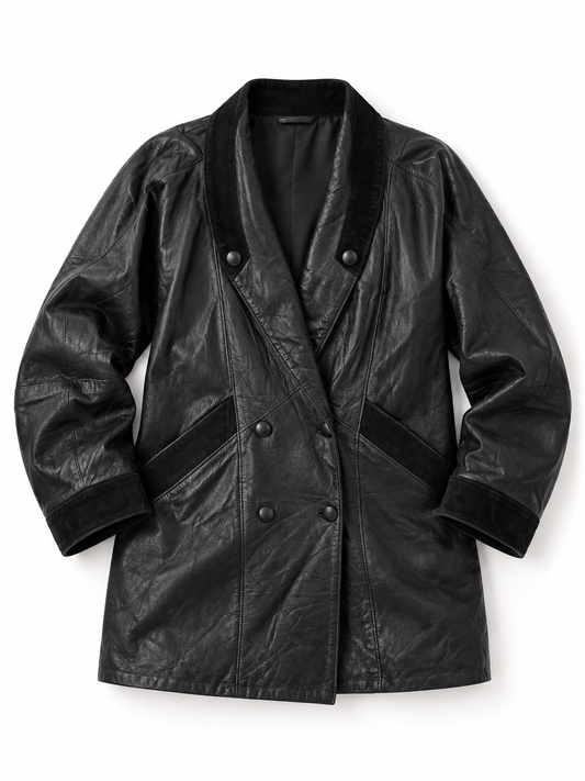 Vintage 80s Lekka’s Leatherwear Genuine Black Leather Oversized Coat - M