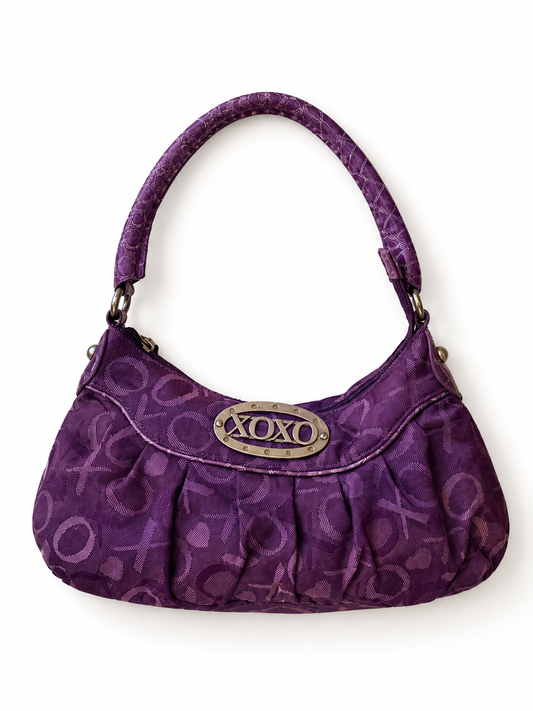Y2K XOXO Purple Monogram Hobo Bag with Croc-Embossed Handle
