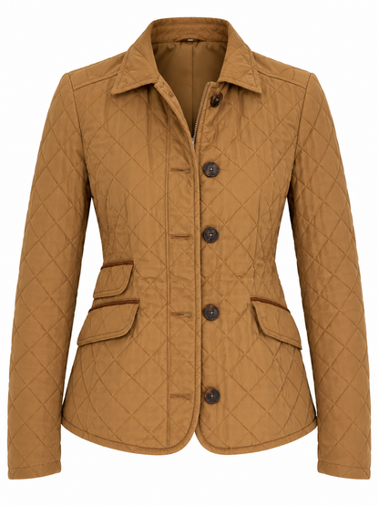Massimo Dutti Camel Quilted Riding Jacket Fitted Equestrian Diamond Stitch Jacket - S