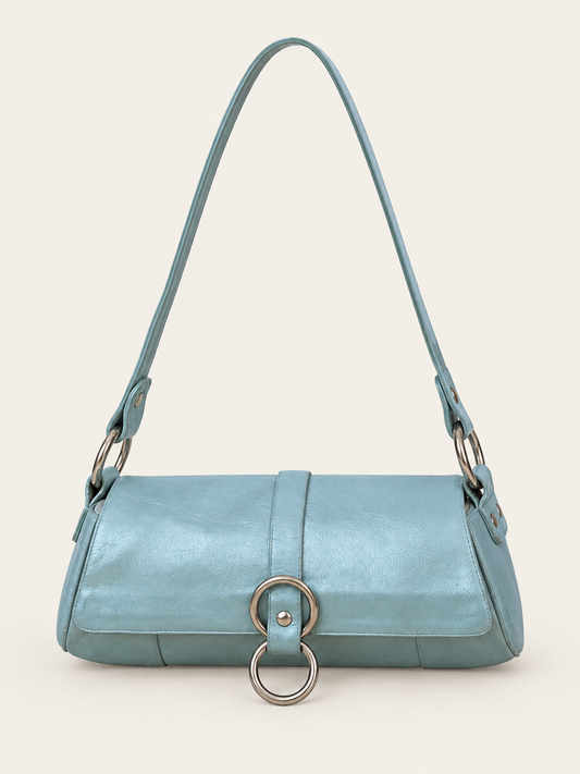Vintage Stuart Weitzman Metallic Ice Blue Leather Shoulder Bag